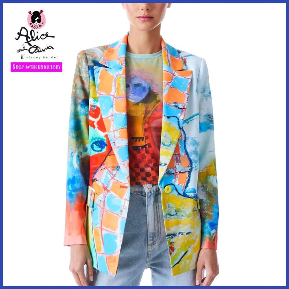 Alice + Olivia Denny KidSuper Notch Collar Multicolored Blazer Jacket